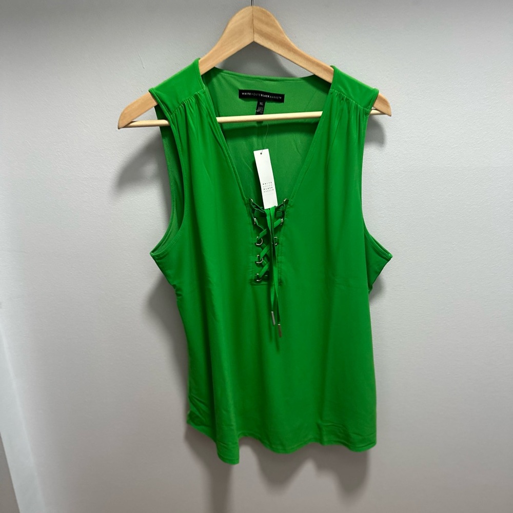 White House Black Market Green Sleeveless Tie Front Tank Top